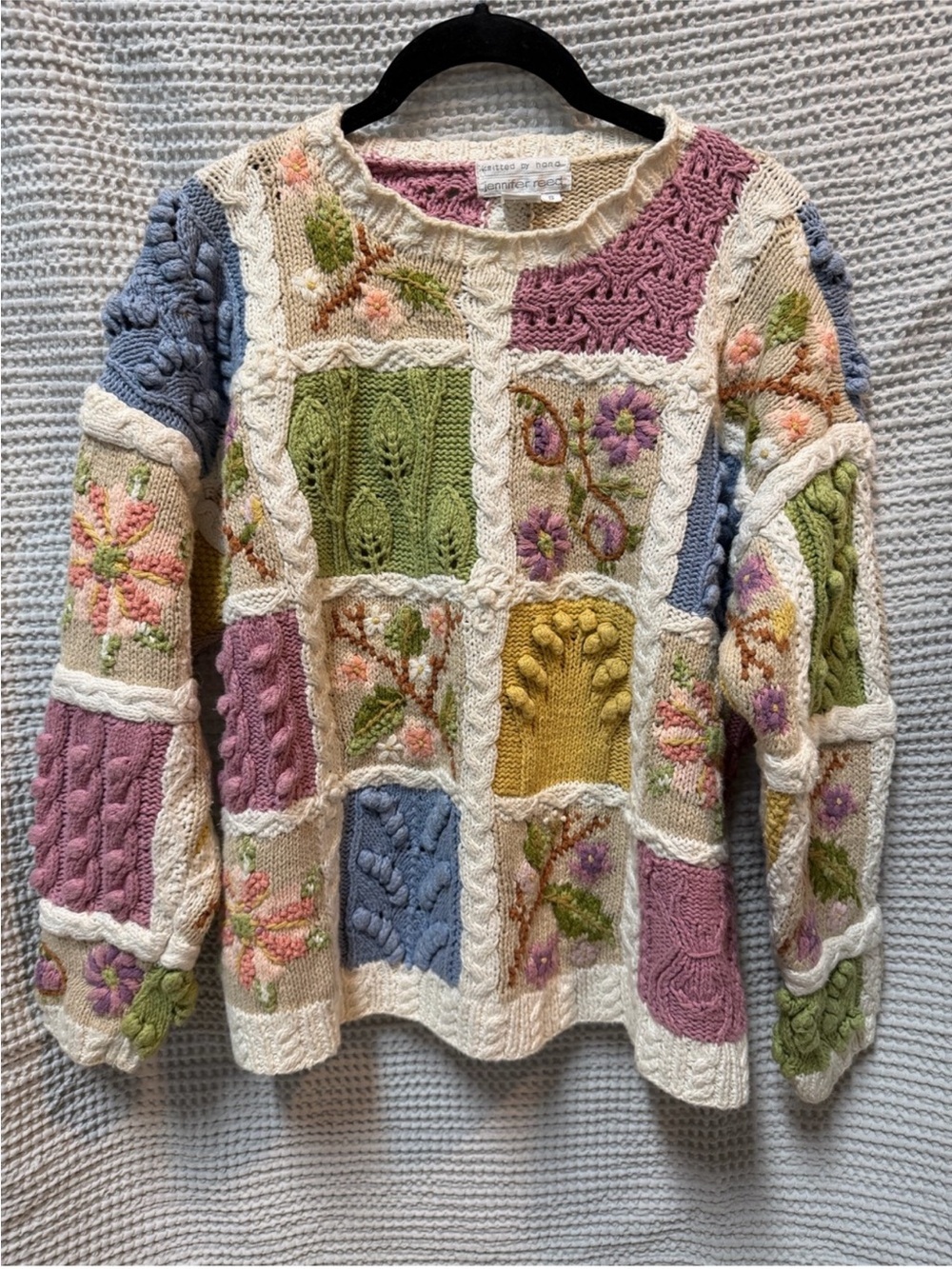 Vintage Jennifer Reed Floral
Handcrafted Patchwork Hand Knit
Oversized Sweater
